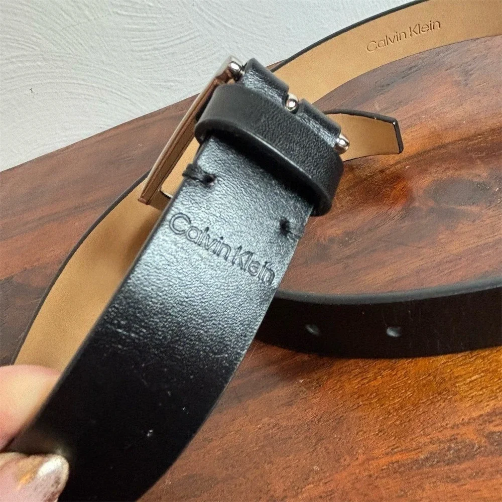 Calvin Klein Men's Belt Size M Black Solid Dress Casual Silver‎ Buckle